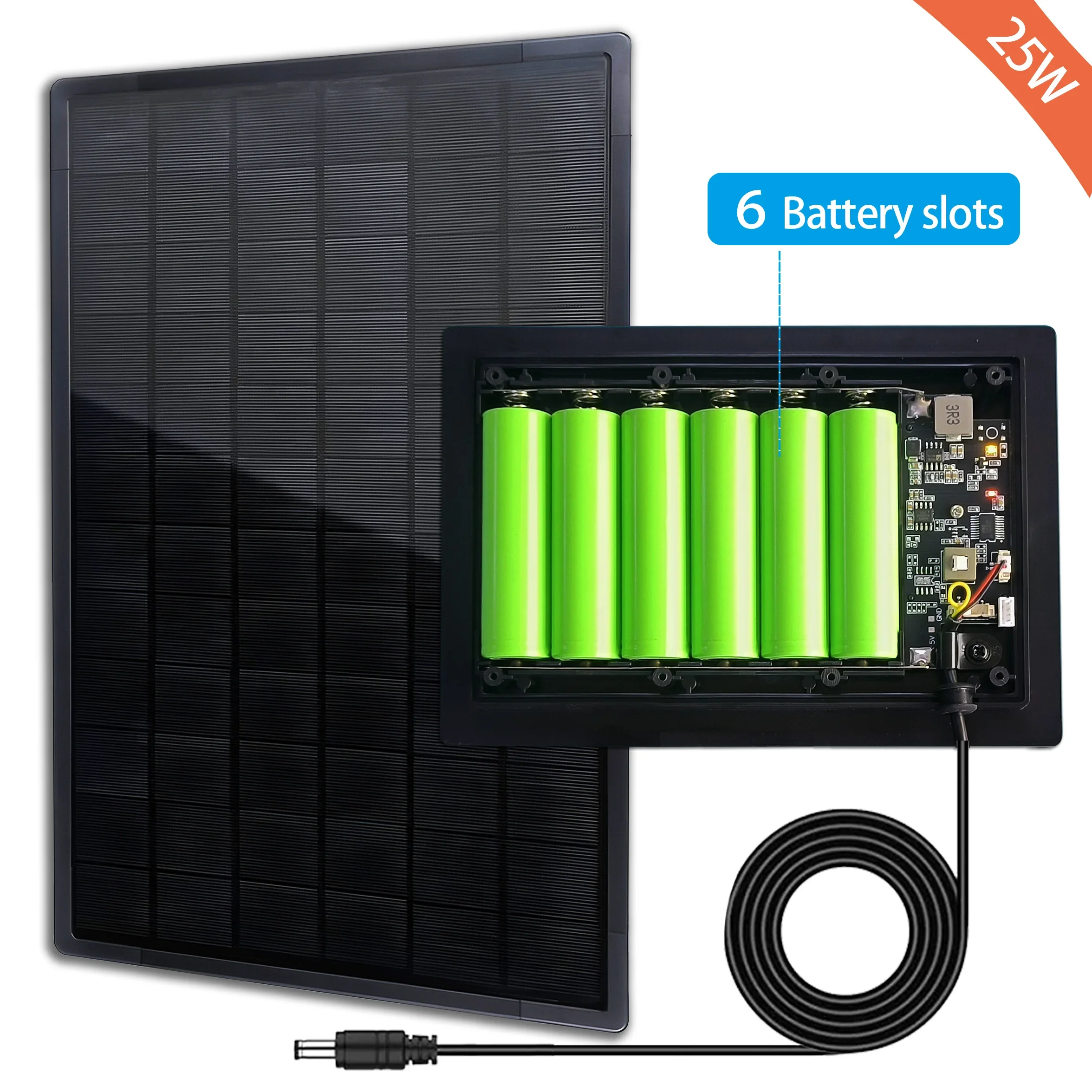 25W Solar Panel MPPT Charge Output 5V 12V 18650 Replaceable