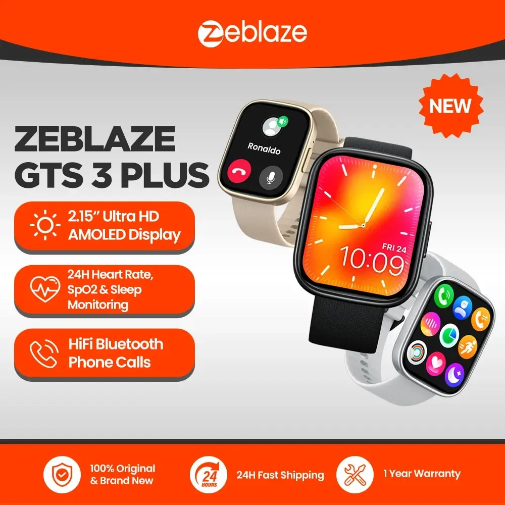  New Zeblaze GTS 3 Plus AMOLED Screen Smart Watch Ultra 2.15'' Hi-Fi Bluetooth Phone Calls Health and Fitness Tracking Smartwatch 