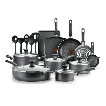 T-fal 20-Piece Grey Non-Stick Cookware Set – Easy Care Pots & Pans 1