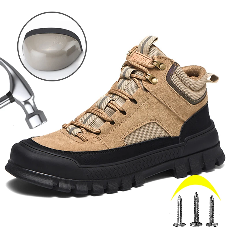 Indestructible Safety Shoes Men Steel Toe Cap Work Boots Construction Protective Sneakers Anti-Smash Anti-Puncture Footwear
