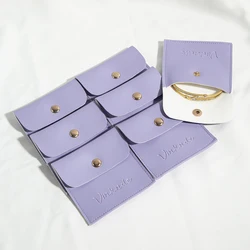 Pack of 50PCS PU Leather Jewelry Bags with Snap Button for Necklaces Bracelet Rings Watch Custom Logo Wedding Party Favor Pouch