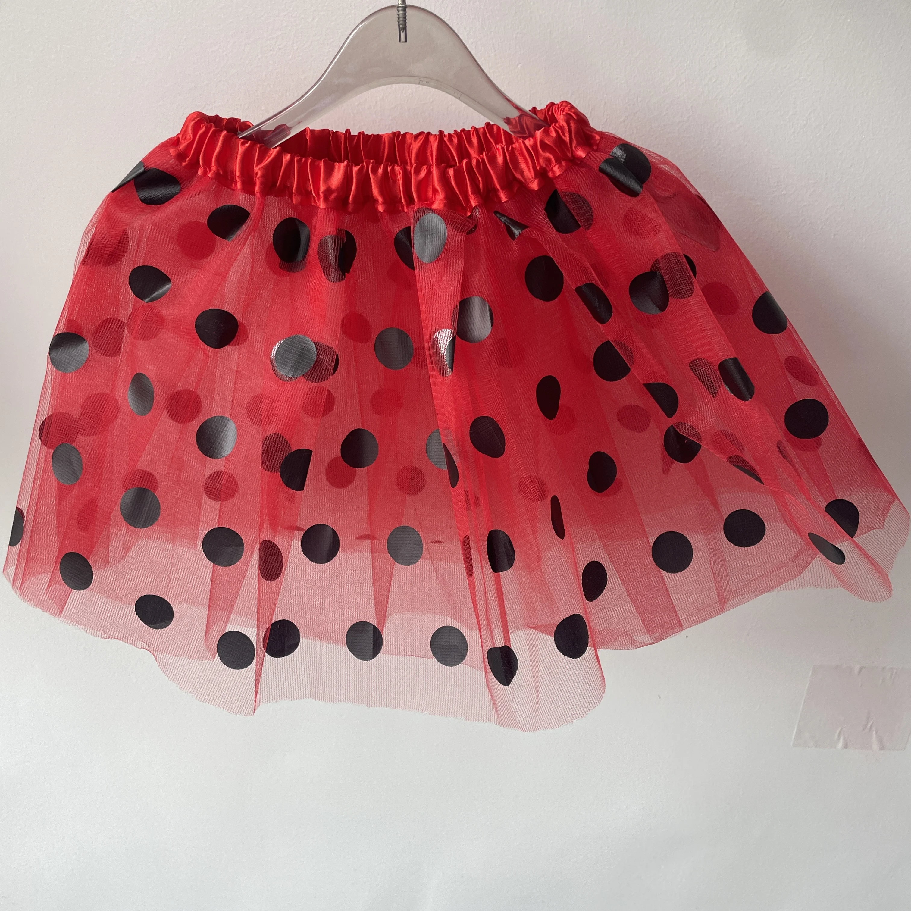 Children's mesh dress half skirt big black dots bee or ladybug dress holiday carnival mini skirt children skirts