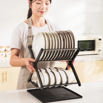Scolapiatti da cucina divisorio da tavolo a due strati in acciaio inossidabile di grande capacità semplice scolapiatti rimovibile