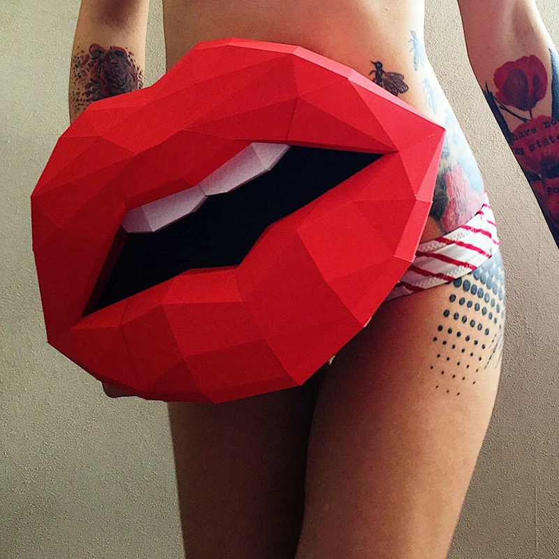 Sexy Mouth 3D Paper Model Kit Creative Home Wall Desk Decor Bar Hotel Ornaments Props DIY Hand Made Geometric Paper Craft