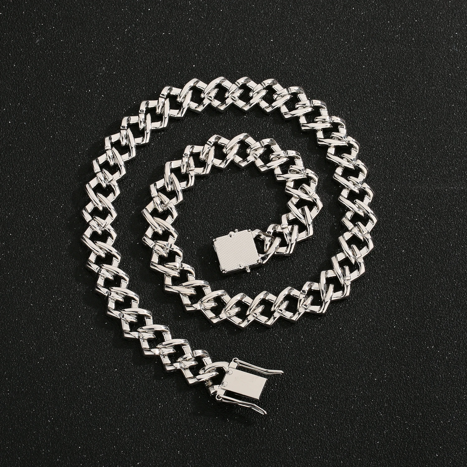 New Hip Hop Rhombus Cuban Necklace Iced Out Bling Necklace Men's Women's 12mm Wide Hip Hop Crystal Fashion Jew