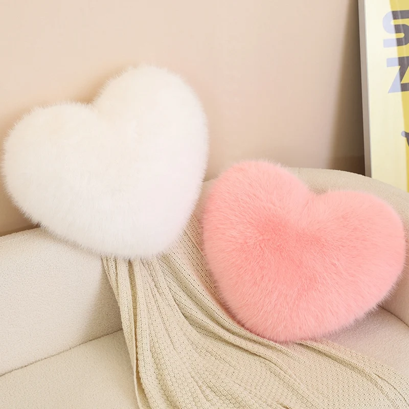 Fluffy Heart Plush Pillow Red Pink White 3 Colors Love Toys Sofa Cushion Girls Comfortable Home Decor Children Present