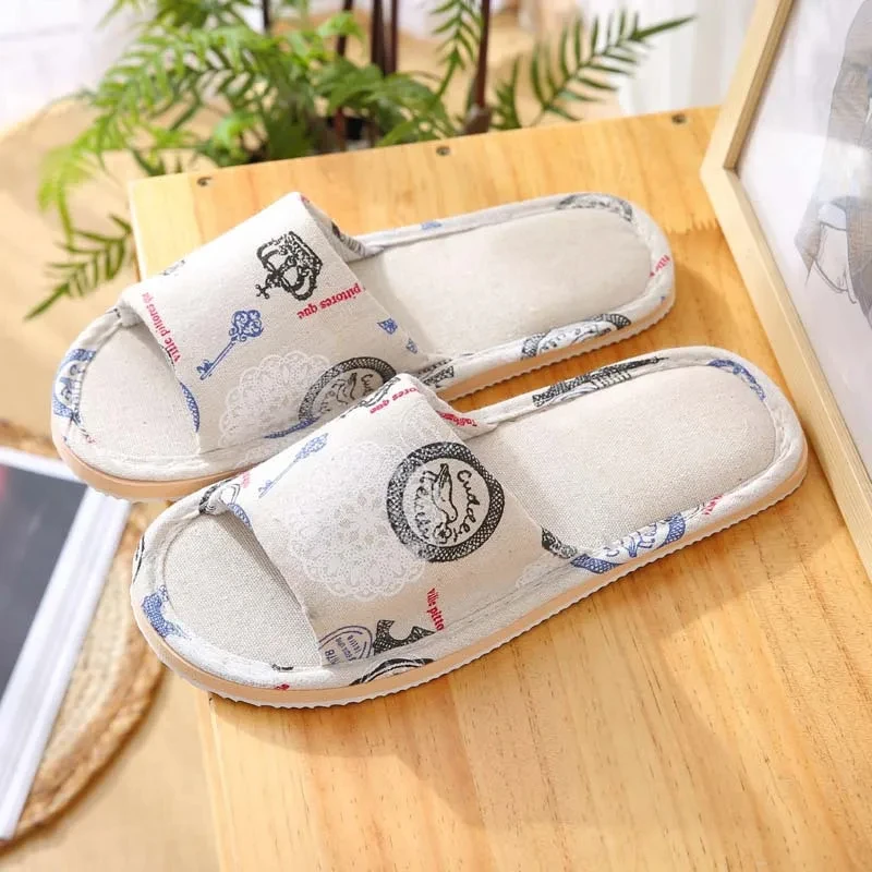 

A870ZXWWomen Home Slippers Indoor Floor Soft Couple Linen Slipper Lightweight Unisex Bedroom Shoes Ladies Flax Flip Flops