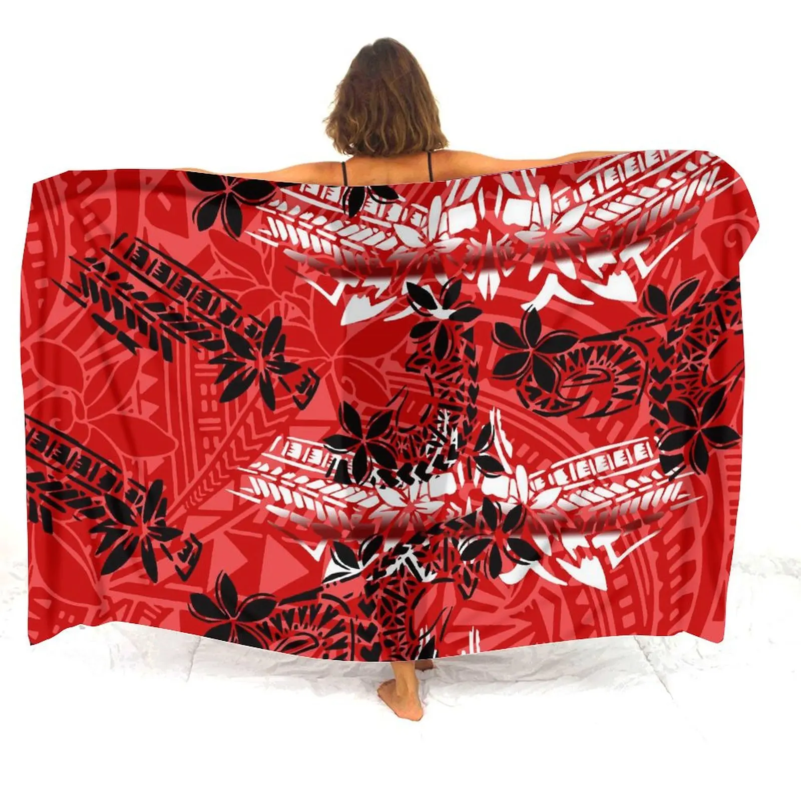 Pacific Clothes Ladies Holiday Sarong Temperament Scialle Stampa Polinesiana Sarong Testo Esclusivo Personalizzato, Motivo, Logo