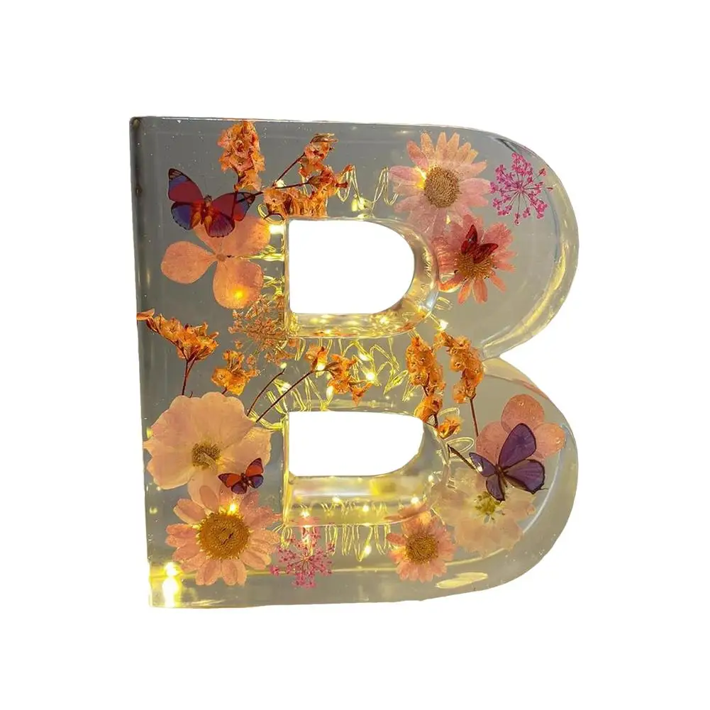 Description Picture 3 of itemFloral Letter Night Light Alphabet Letter LED Lights Luminous Number Lamp Decorative Resin Lamp With Initial Letter & Dry Flower