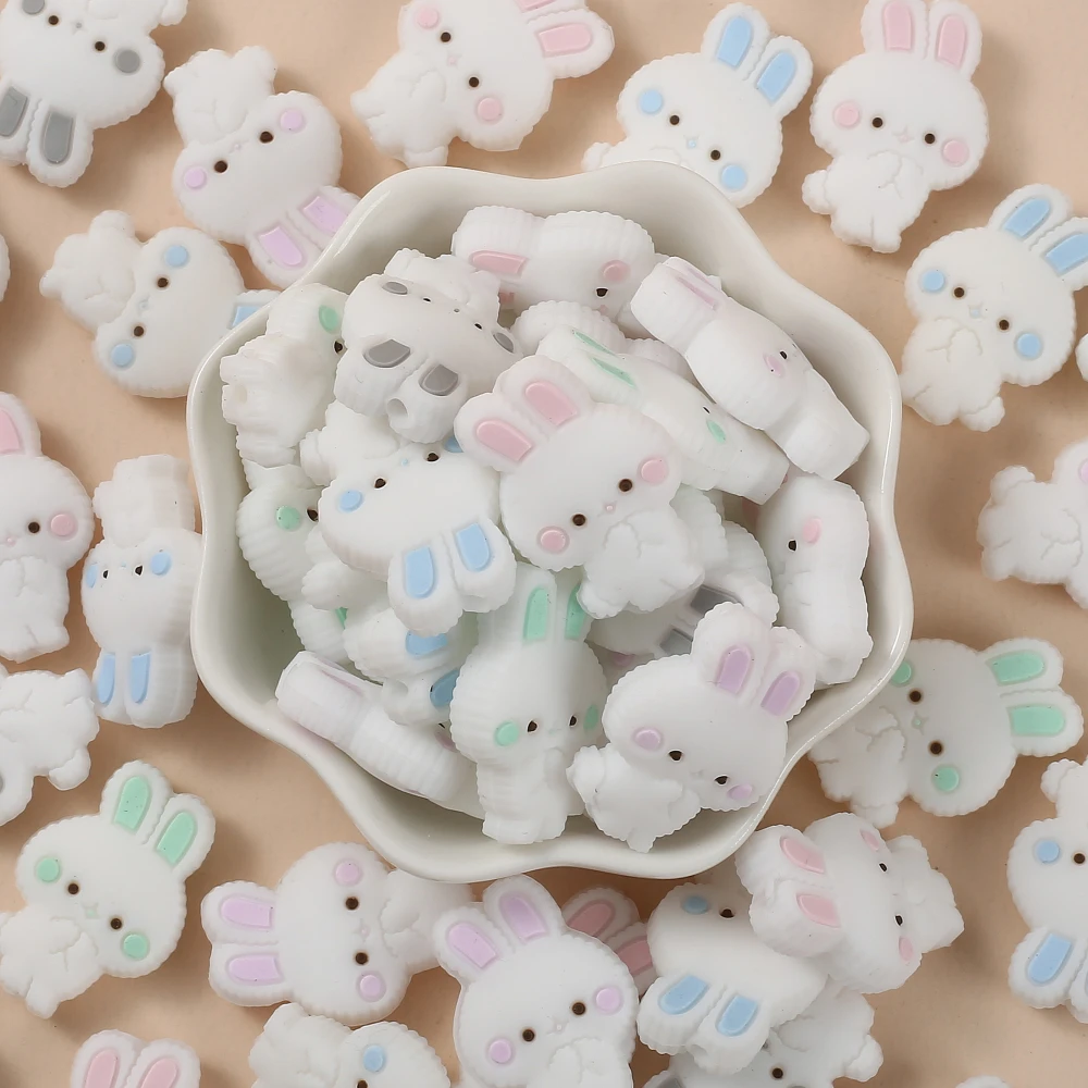 Cartoon Animal Bunny Silicone Bead 10Pcs 18x27mm Food Grade Teether Bead For Jewelry Making DIY Pacifier Chain Necklace Bracelet