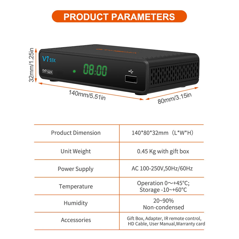 Satellite TV Receiver V7 S5X GTmedia Support DVB-S/S2/S2X