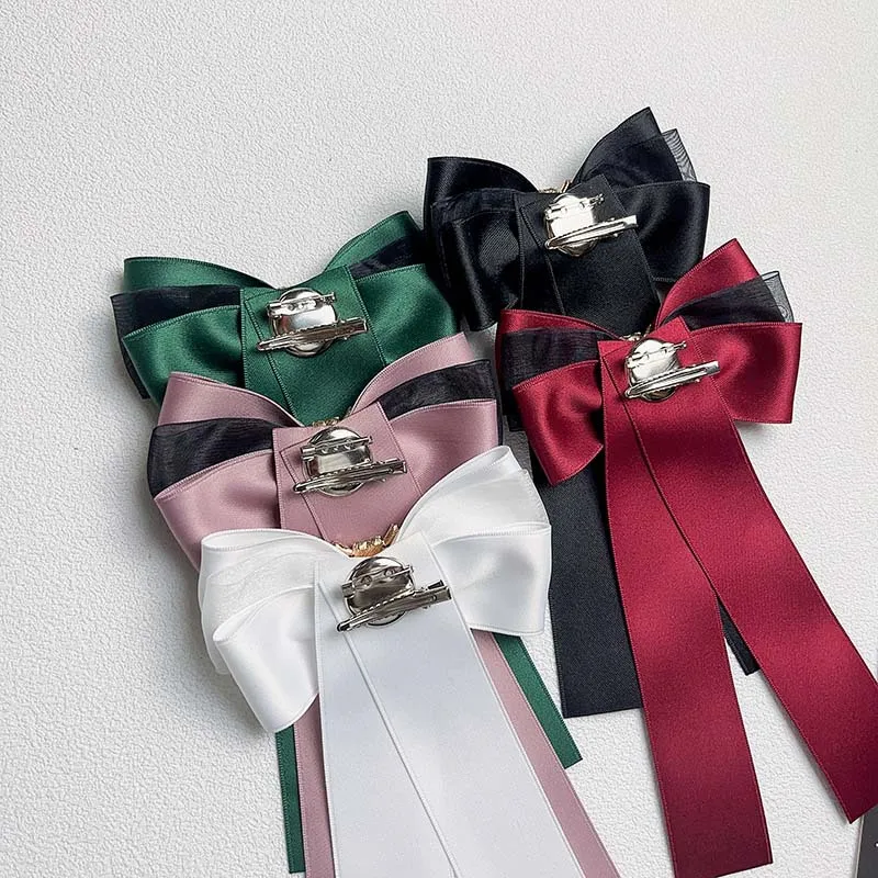 3 Spille Da Donna Con Fiocco E Perle - Stile Retrò, Per Matrimoni, Feste E Natale - Colore Nero, Elegante E Versatile - Foto 3