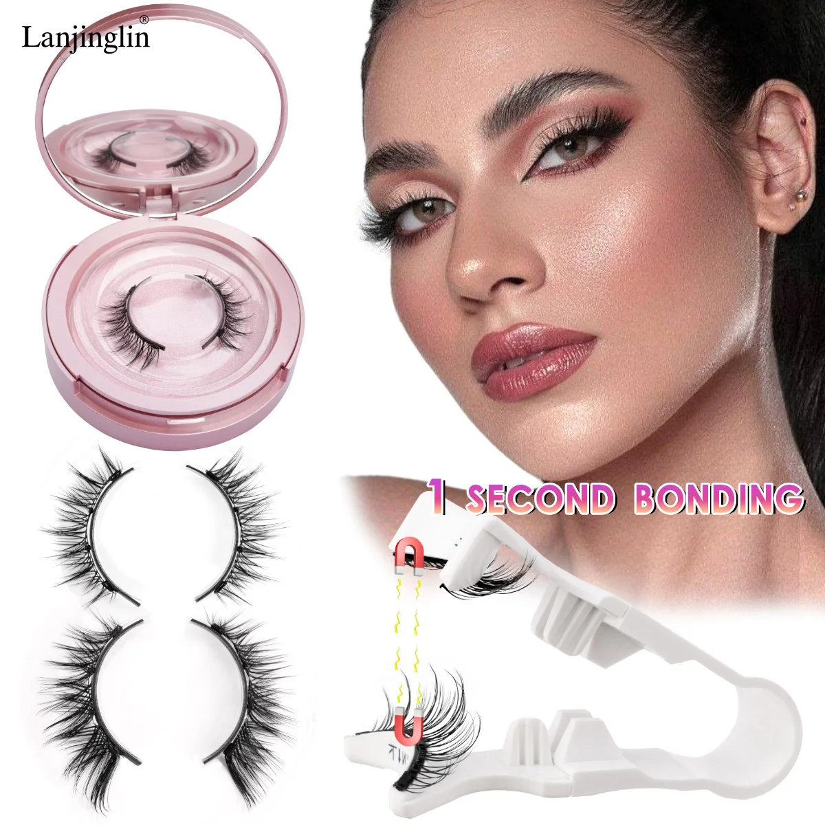 Magnetic Eyelashes Set Natural Long Magnetic False Eyelashes with Magnets Tweezer Kit No Glue Needed Extension Make up 2 Pairs