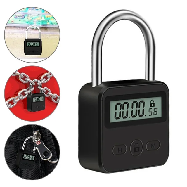 Smart Time Lock LCD Display Time Lock Multifunction Travel Electronic Timer, Waterproof USB Rechargeable Temporary Timer Padlock 3