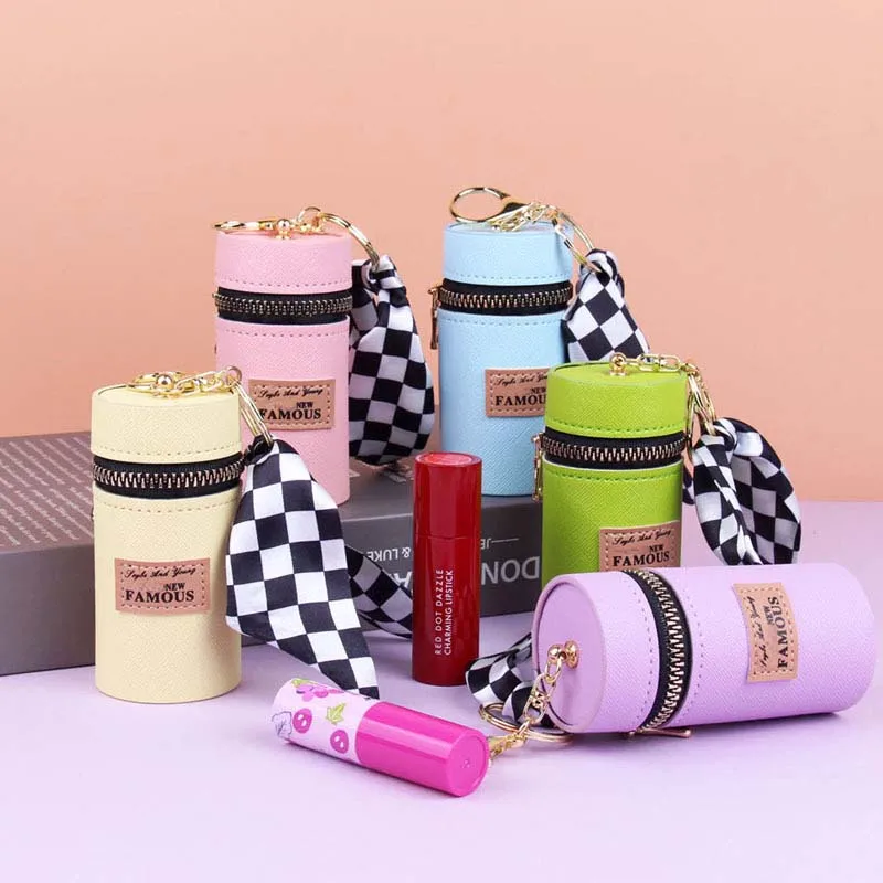 

Personalized Luxury Bucket Lipstick Bag Chain Storage Key Exquisite Gift Pendant Pendant Silk Bag Leather