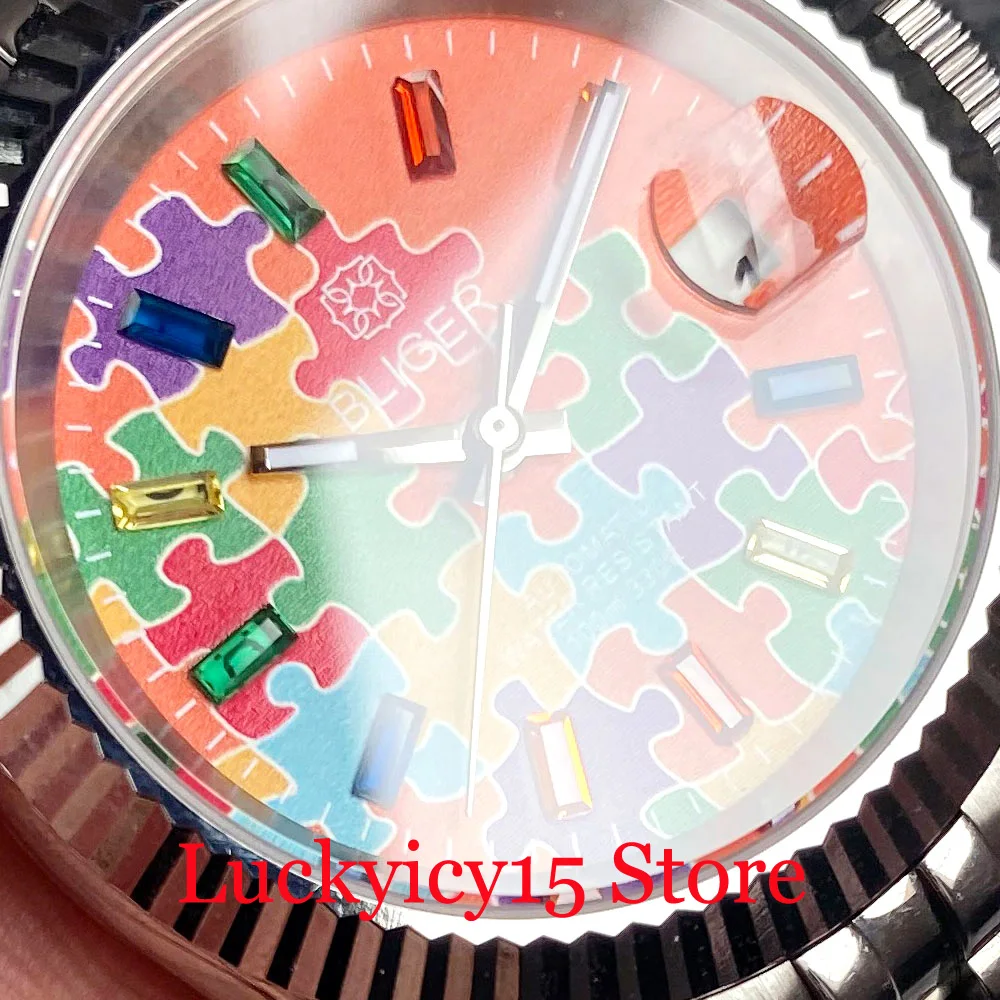 Bliger 36MM/39MM Fluted Case Orange/Blue Puzzle Dial NH35