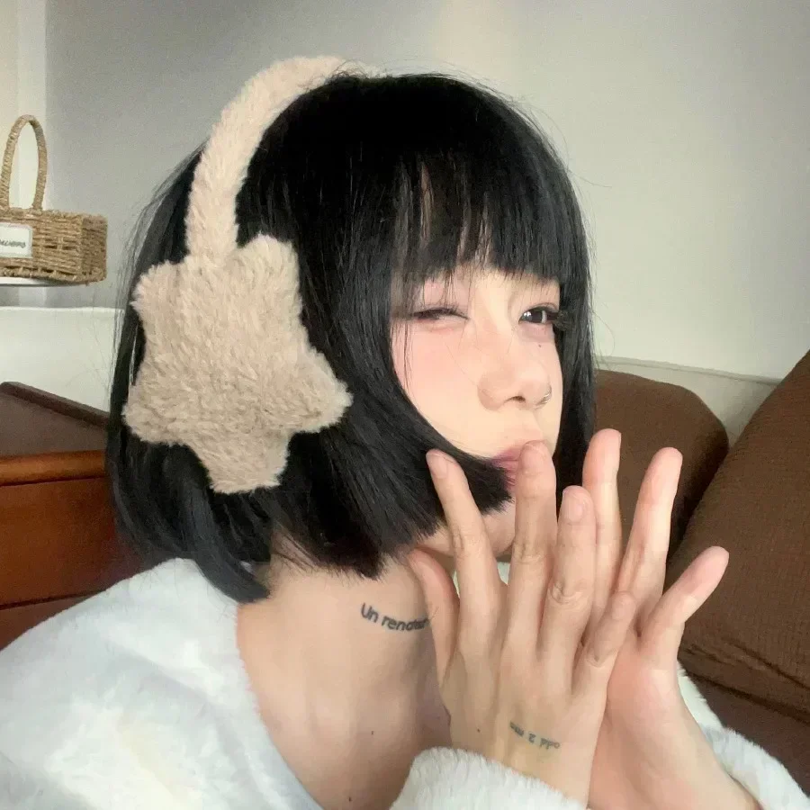Y2K Star Fluffy Earmuffs Earplugs Cold Protection Women Ear Cover Keep Warm Solid Color Plush Earmuffs Cycling Accessories warm earmuffs,fur earmuffs