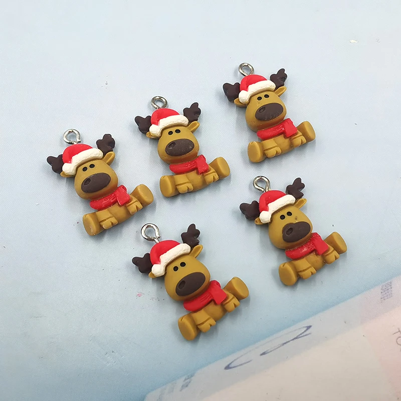 

10 шт., подвески в виде милых животных, рождественского оленя, фурнитура для изготовления ювелирных изделий, милый браслет «сделай сам», серьги, подвески с плоским основанием C1072