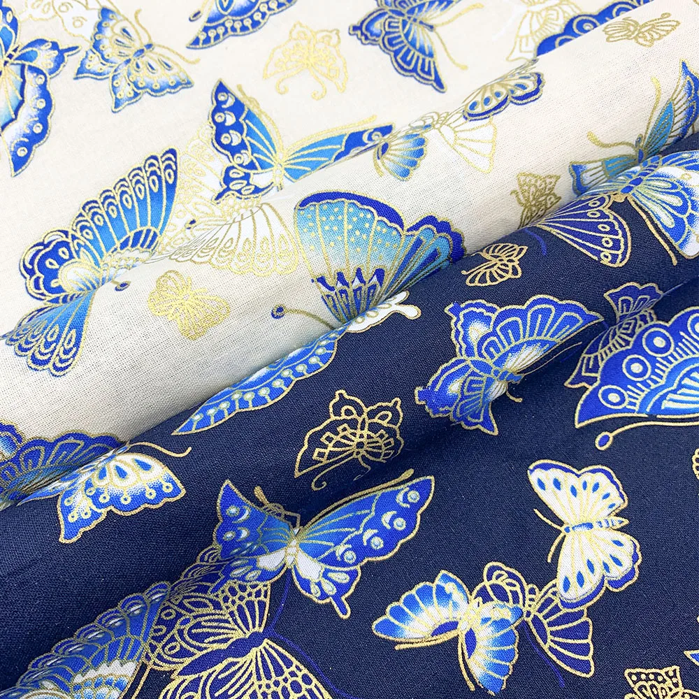 Bronzing Butterfly Printed Pure Cotton Fabric for DIY Handmade Sewing Bag Clothing Pillowcase Bedding Sheet Textile Materials