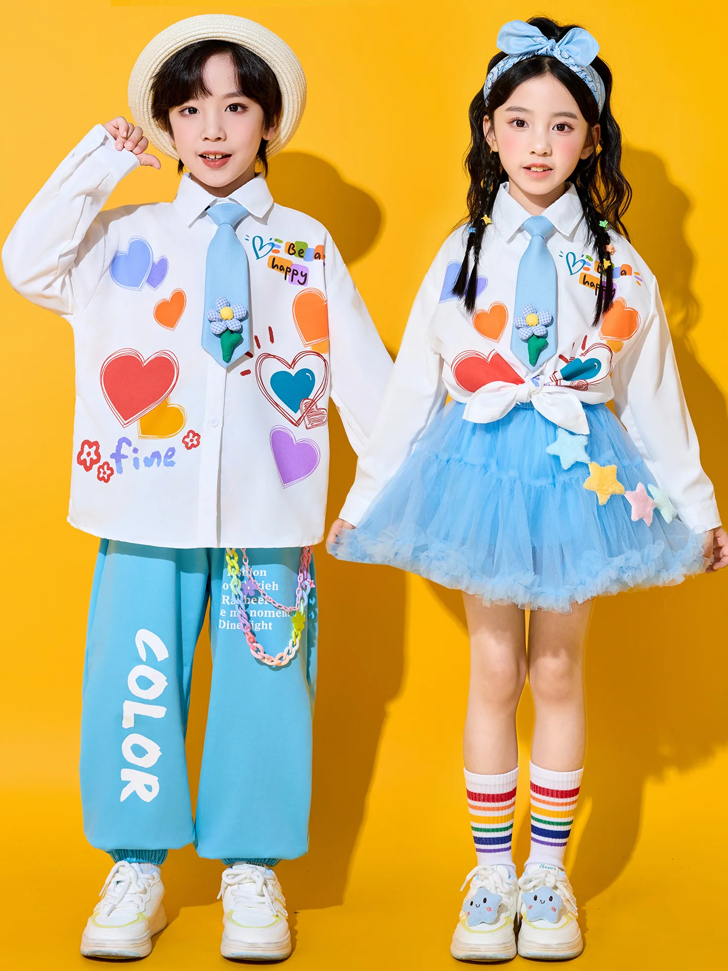 어린이 치어리딩 공연 의상 세트, 남녀공용 유치원 수업복, 이벤트용 어린이 합창단 및 댄스 연주복