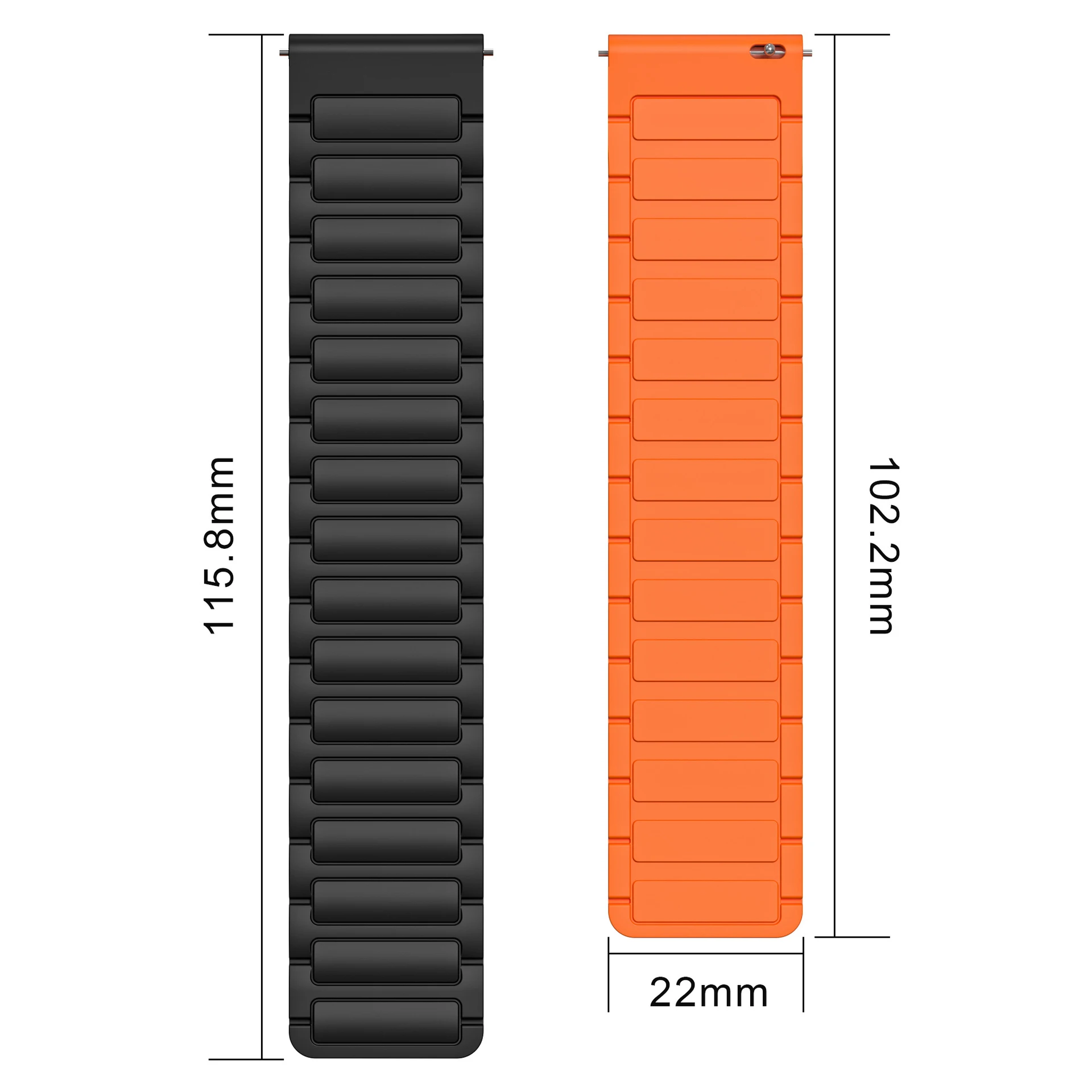 Magnetic 22mm Soft Silicone Watch Band with Loop Strap - Universal Fit Bracelet