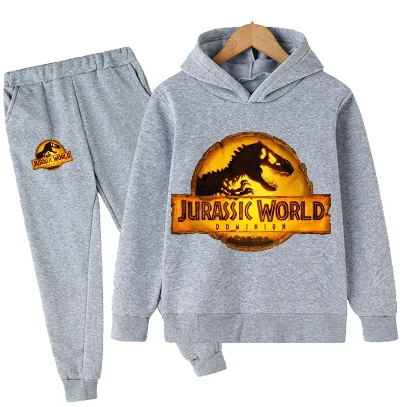 thumbnail image 1 of Conjunto de 2 piezas de sudadera y pantalón con estampado de dibujos animados de dinosaurios de Jurassic World para niños y niñas, moda de otoño y primavera, 1 of 5