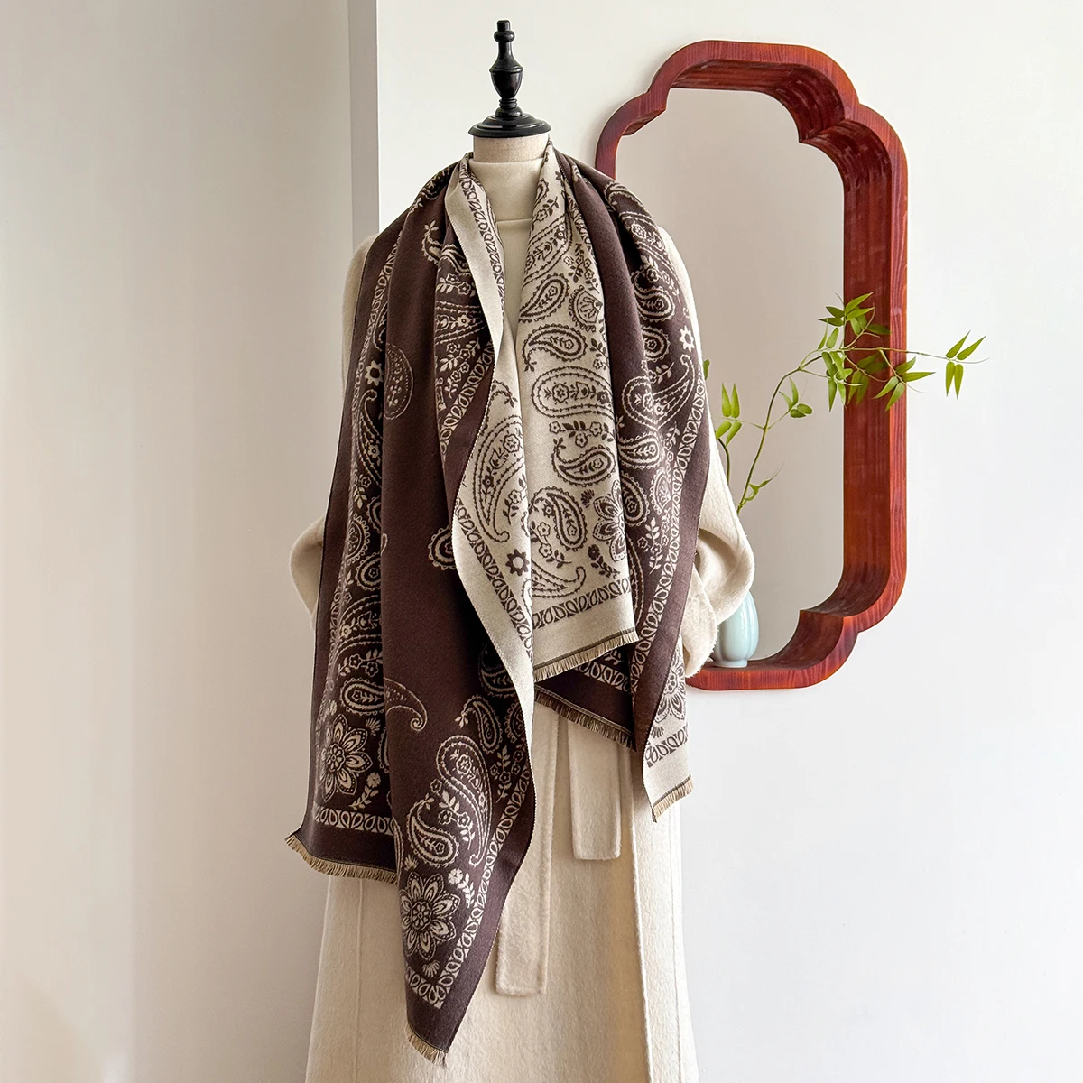 2025 Luxury Brand Cashmere Scarf for Women - Winter Geometric Printed Tasseled Shawl, Pashmina Wrap & Bandana Poncho