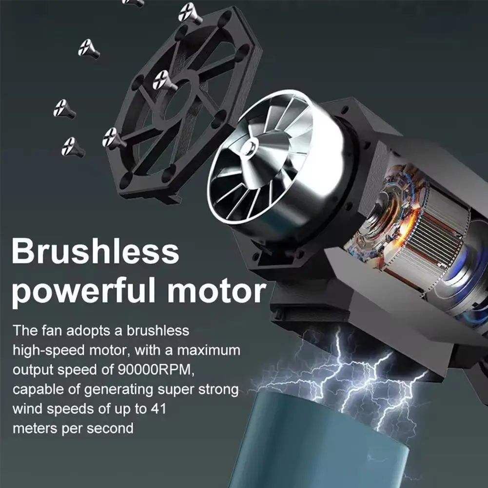 USB Rechargeable Fan Car Air Blower Brushless Motor Handheld Vacuum Cleaner 3 Speed Auto Dust Blower Tools