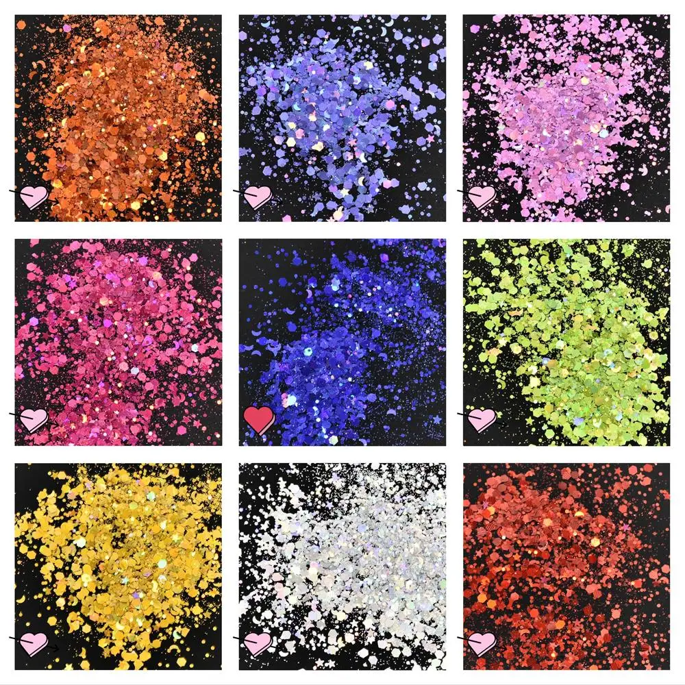 

50g/Bag Moon Star Nail Chunky Holographic Glitter Flakes Mix Hexagon Laser Sequins Cosmetic Nail Art Glitter Decoration 0.2-3mm
