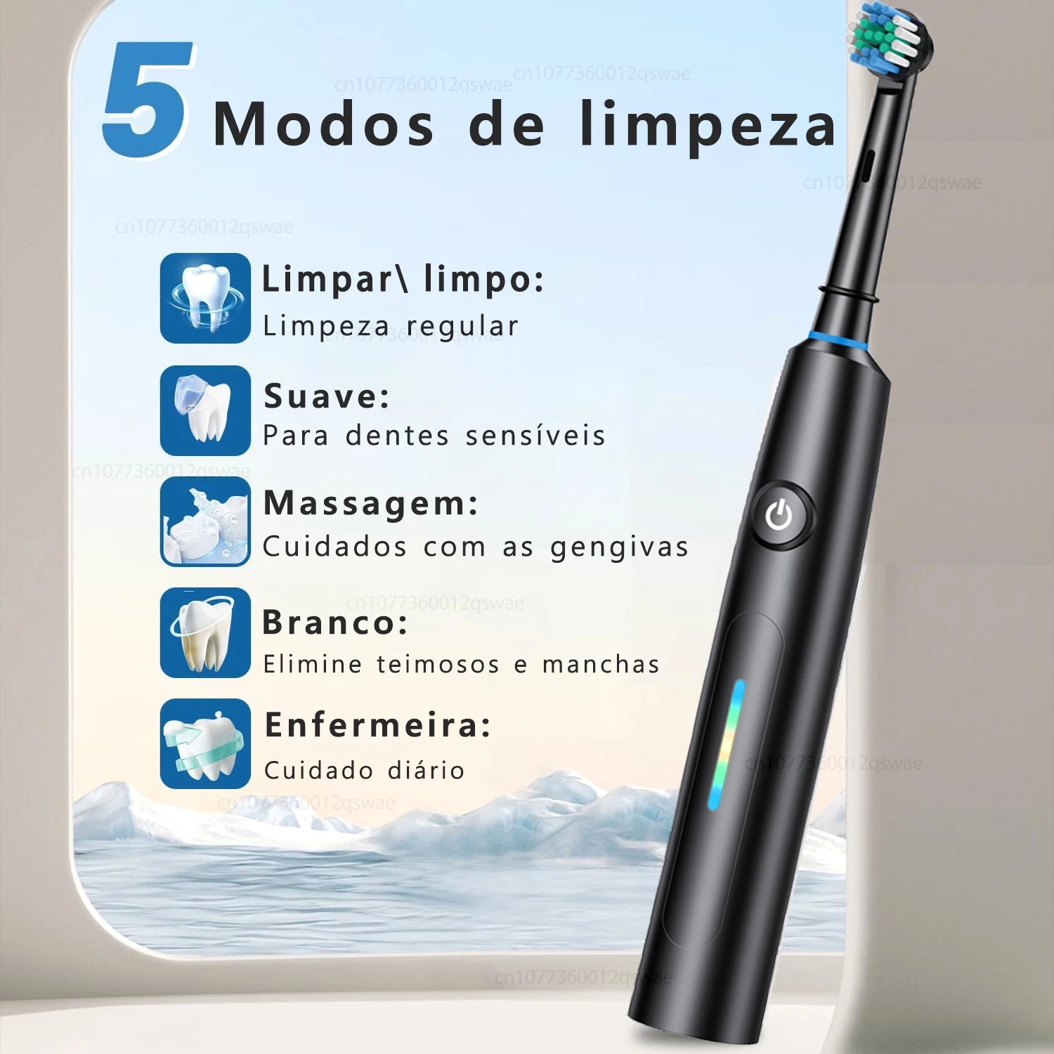 Escova de dentes elétrica recarregável, limpeza profunda, clareamento dos dentes para adultos, rotação, com 4/8 cabeças de substituição 4