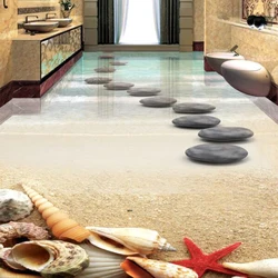 Custom Photo Wallpaper Beach Stone Mural Bathroom 3D Floor Tiles PVC Self Adhesive Waterproof Creative Home Decor Floor Sticker