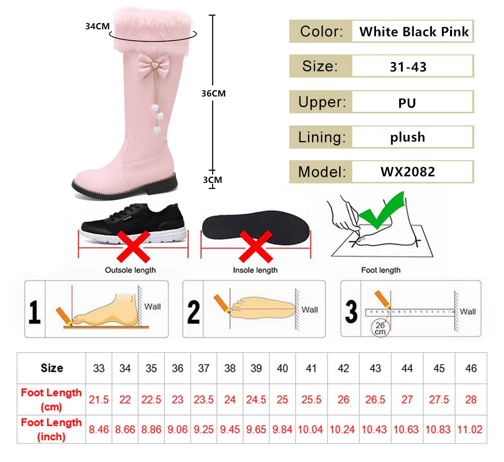 2025 New Women Boots Autumn Winter Girls Booties Faux Fur Knee-High Low-Heel Short Boots Side Zippe Bow Botas Mujer Shoes 31-43 - Image 5