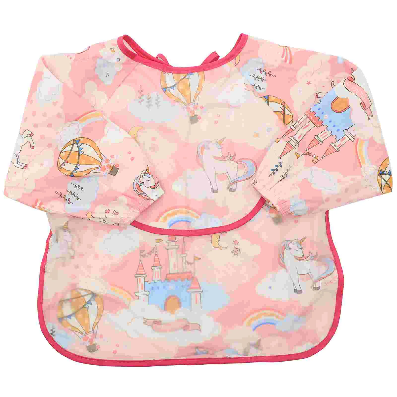 

Children's Overalls Waterproof Bib Sleeved for Baby Adjustable Pocket Design Toddler Painting Protector Cotton Cartoon
