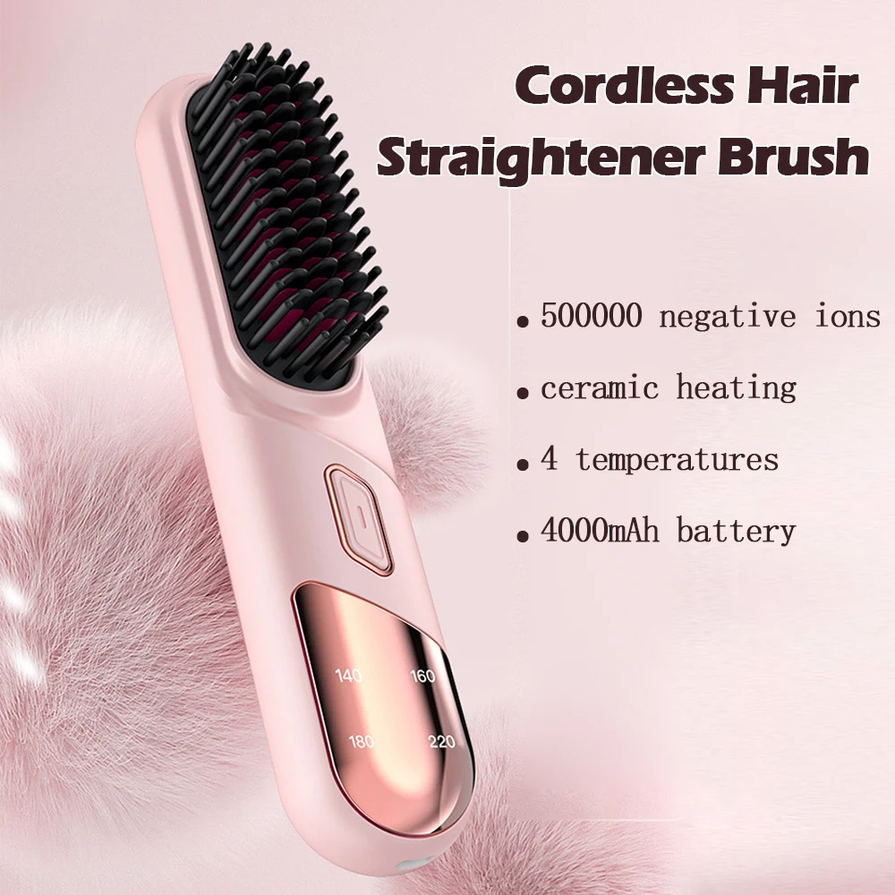Portable Electric Hair Brushes Wireless Hair Straightener Brush Mini Electric Straightening Comb Negative Ion Thermal Comb