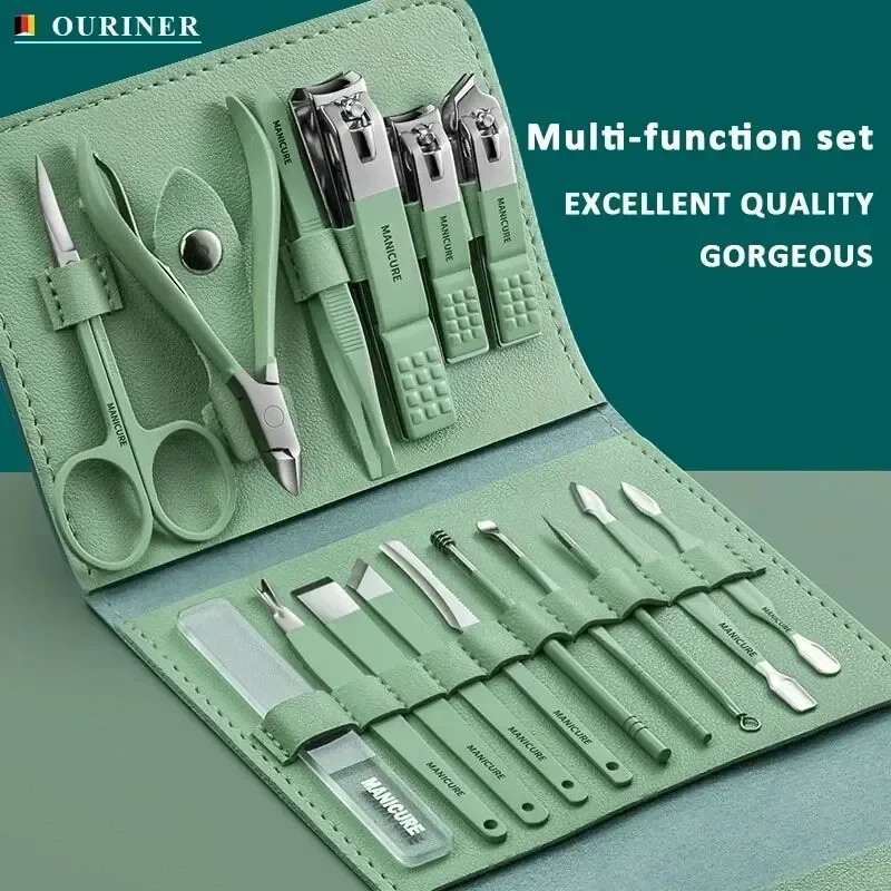 Nail Cutter Set 16pcs/set Stainless Steel Nail Clippers Set Folding Bag Manicure Cutter Kits Scissors Makeup Beauty Tool