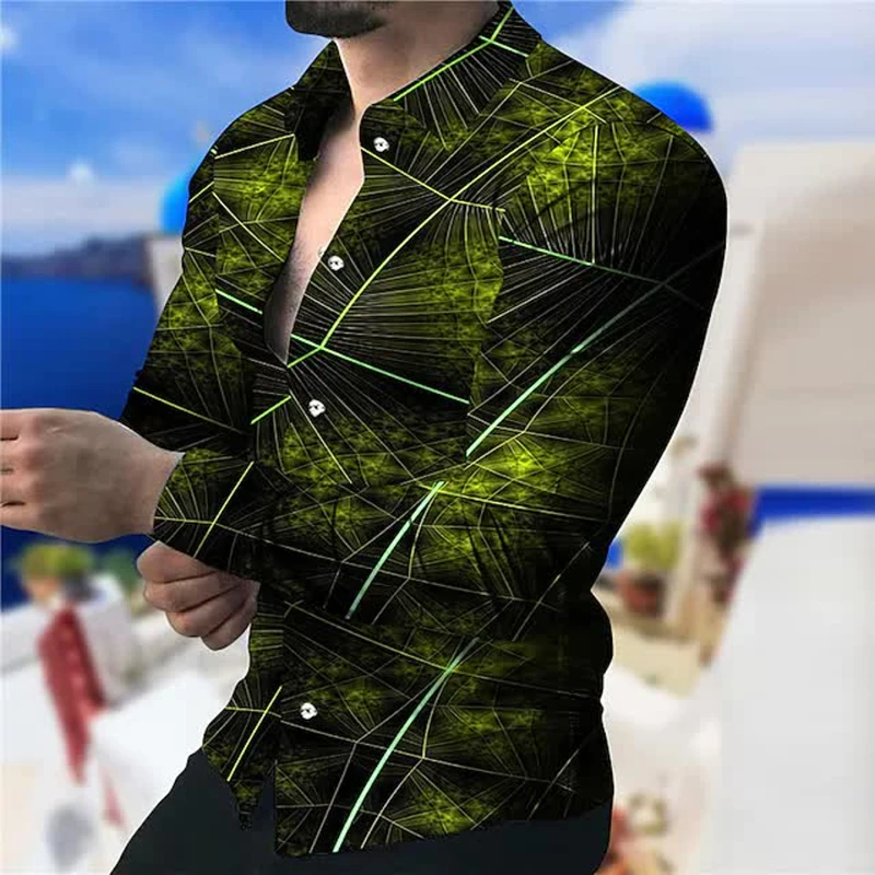 

New Retro Shirt Men's Single Breasted Casual Shirt Stripes Printed Long Sleeved Tops Men's Clothing Cardigan Tops S-6XL