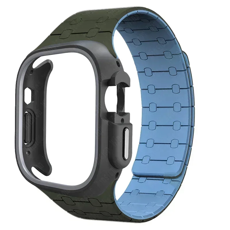 حافظة من البولي يوريثان + حزام سيليكون لساعة أبل ا...