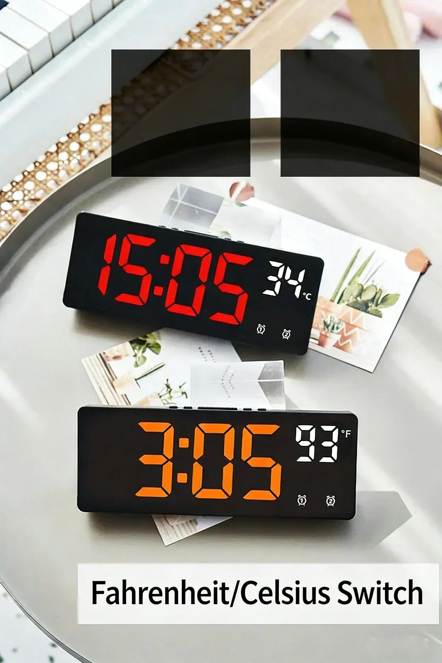 Voice Control Digital Alarm Clock Temperature Dual Alarm Snooze Desktop Table Clock Night Mode 12/24H LED Clock Watch Desk