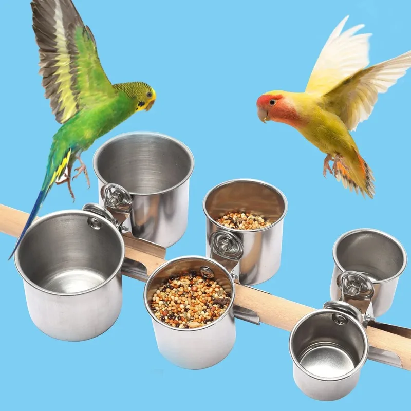 Bird Feeding Double Cups Parrot Cage Stand Bird Feeder Box Parrot Cups Bowls Container For Food Water Feeding