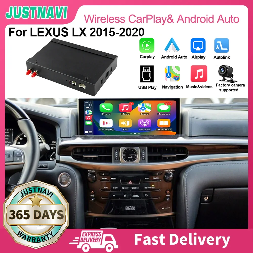 

JUSTNAVI Wireless Apple CarPlay Android Auto Smart AI BOX For Lexus LX 2015 2016 2017 2018 2019 2020 Mirror Link HDMI Function