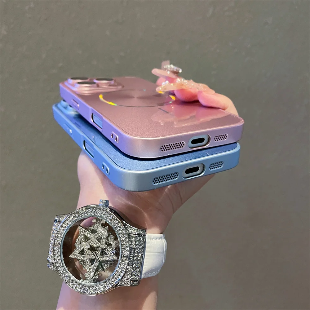 Luxury For Magsafe Glitter Aurora Glossy Phone Case For iPhone 15 16 17 Pro Max 14 Plus 13 12 11 Full Lens Protection Back Cover