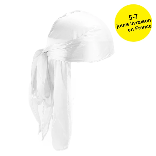 Men's Silky Durags Bandanas Turban hat Wigs Doo Men Satin Durag Biker Headwear Headband Hair Accessories Extra Long Tail Du-Rag Adult white