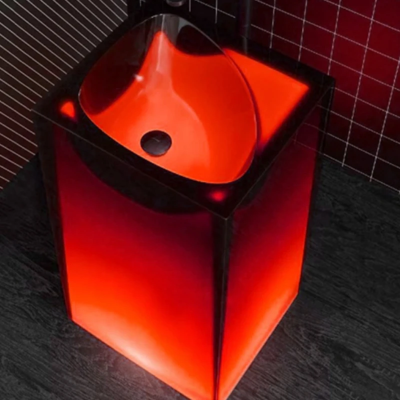 Column washbasin art integrated artificial stone washbasin resin transparent floor standing basin