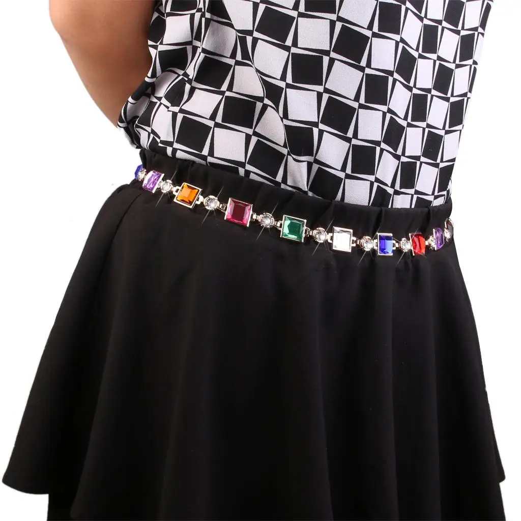 

Women's Rhinestone Colorful Beads Chain Waist Belts Metal Stretch Waistband