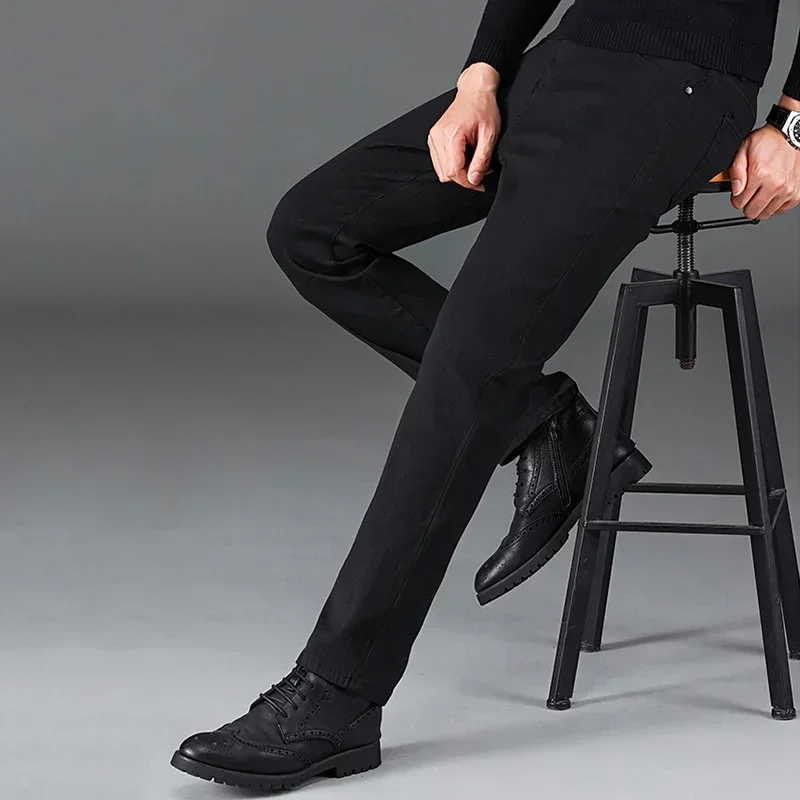 New Men Basic Versatile Black Denim Pants Male Formal Occasion Work Wear Denim Trousers Spring Autumn Concise Straight Leg Jeans 5
