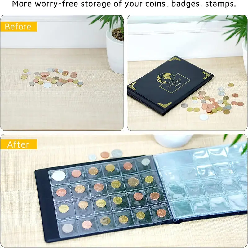 Coin Collection Supplies Holder Book for Collectors, 300 Bags Coin Collector Organizer Storage Box Case Album for 20/25/27