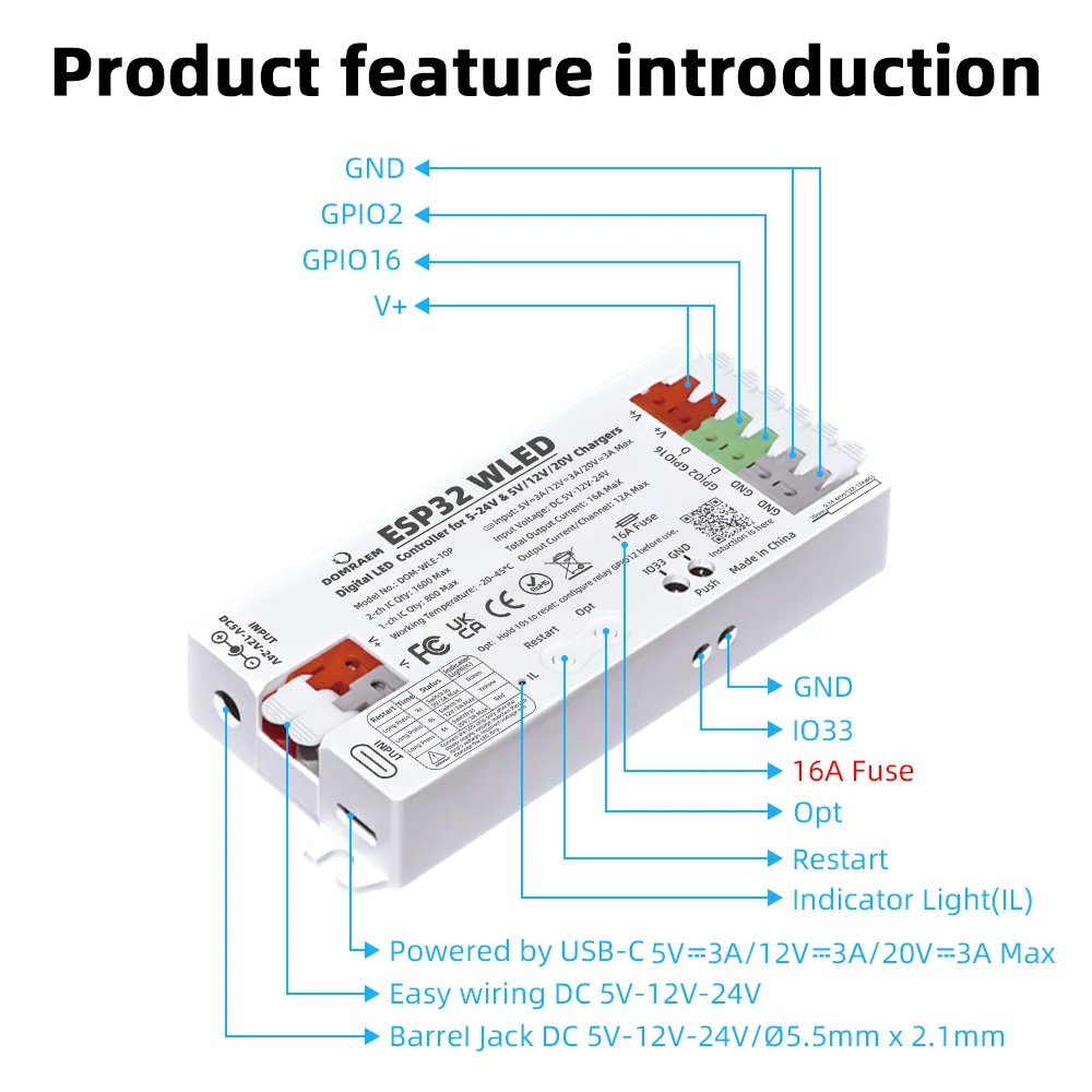 รูปสินค้า คอนโทรลเลอร์ ESP32 ควบคุมแถบไฟ LED ได้หลากหลาย
