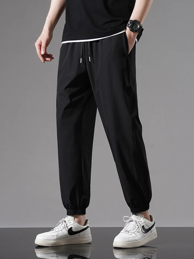 Men's Joggers Sweatpants Ice Silk Stretched Nylon Drawstring