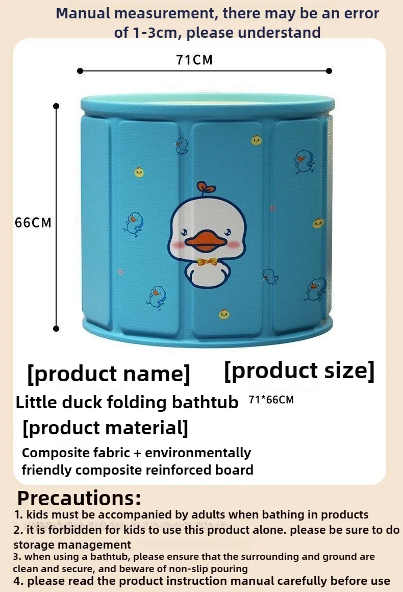 Portable Collapsible Bathtub Household Children's Bathtub Swimming Bathing Full Body Blue with Seat Cushion Water Pipe 4