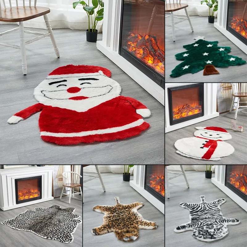 

Christmas decor imitation sheep wool Santa Claus carpet living room bedroom Floor mat household items absorbent non-slip carpet